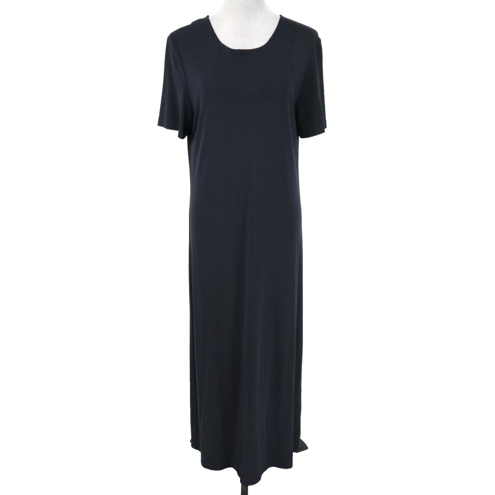 Talbots Dress Womens Large Black Stretch Knit Maxi Travel Pullover Vintage